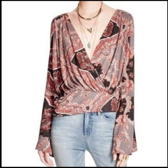 Free People Fiona print top surplice - Picture 1 of 6